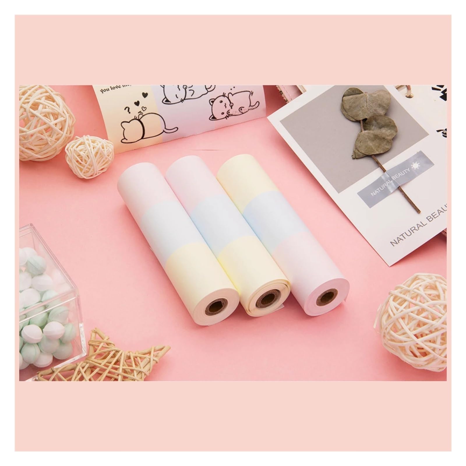 Thermopapierrolle, kompatibel mit PAPERANG, C1 C1S MAX | 110*30mm BPA-freies Regenbogenpapier, wasserfest, rosa blau gelb, 3 Rollen(Paper 3rolls)
