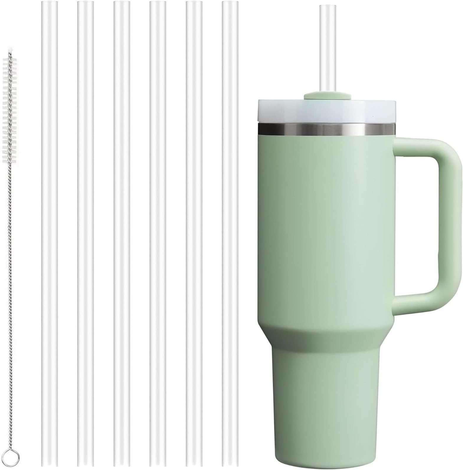 Replacement Straws for Stanley Tumbler Cups 20-40 oz, 6-Pack Reusable Thickened Plastic Clear Straws with Brush,Fit for Most Tumblers (12",40oz and above)