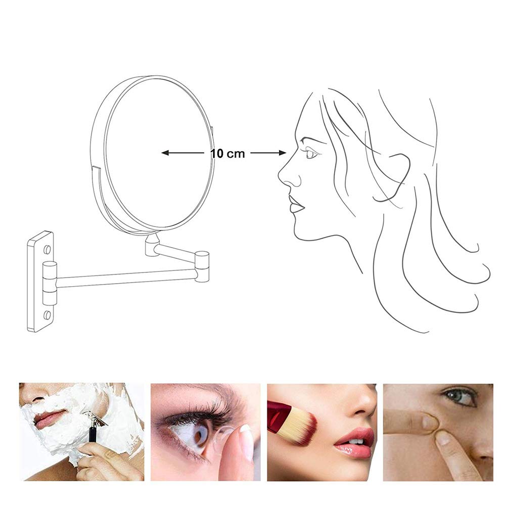 Espejo de maquillaje Montaje en pared, Normal + Aumento 3X Espejo de baño extensible de Doble Cara Espejo de belleza de Forma Redonda plegable giratorio de 360°, Chrome_6inch 3X (Chrome 6inc