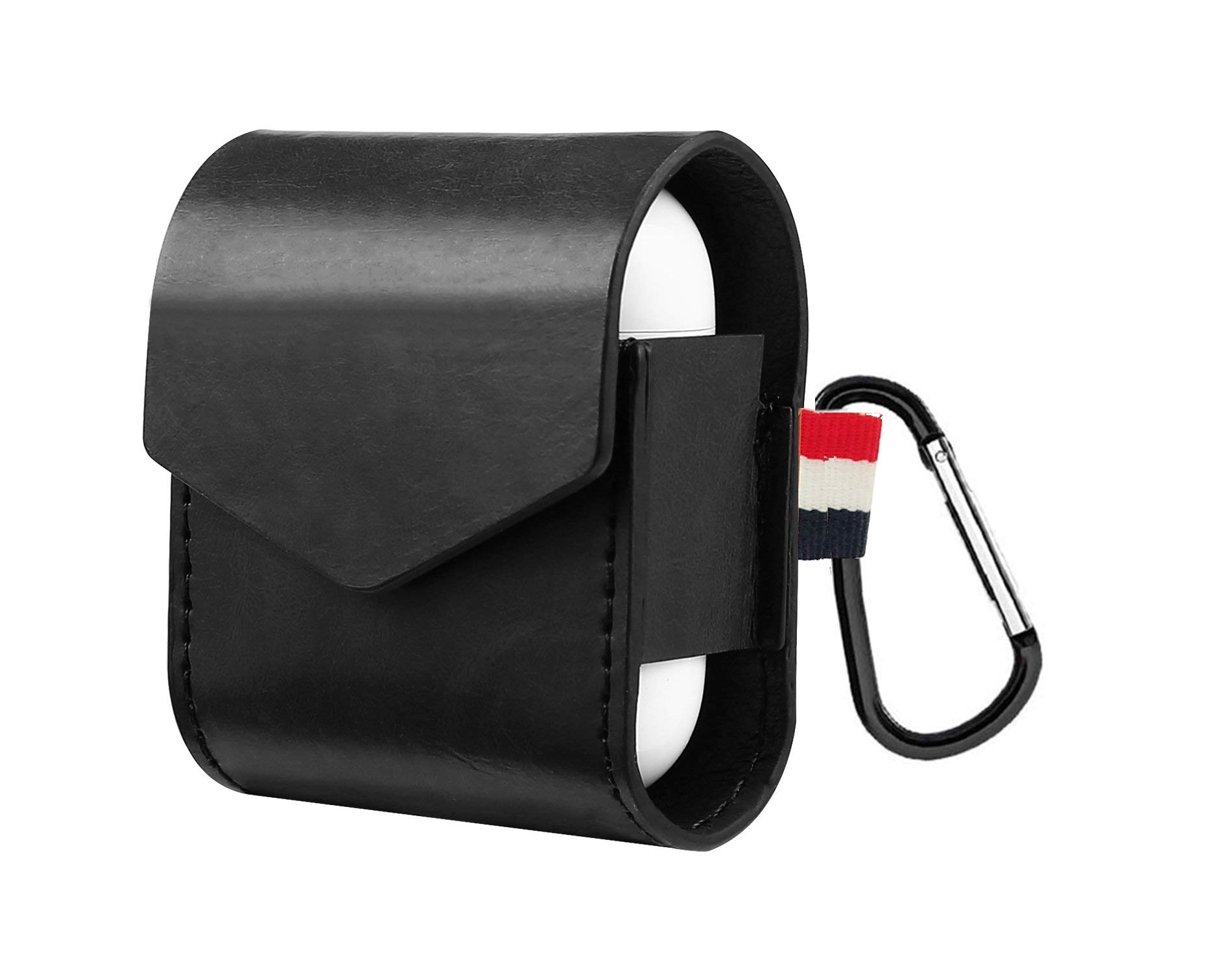 WOW Imagine Handmade Shockproof AirPods Case | Vintage Matte Leather Finish Accessories Kit [Magnet Closure] Protective Sleeve Skin for Apple AirPods Wireless Headphone Charging Case Box - Black