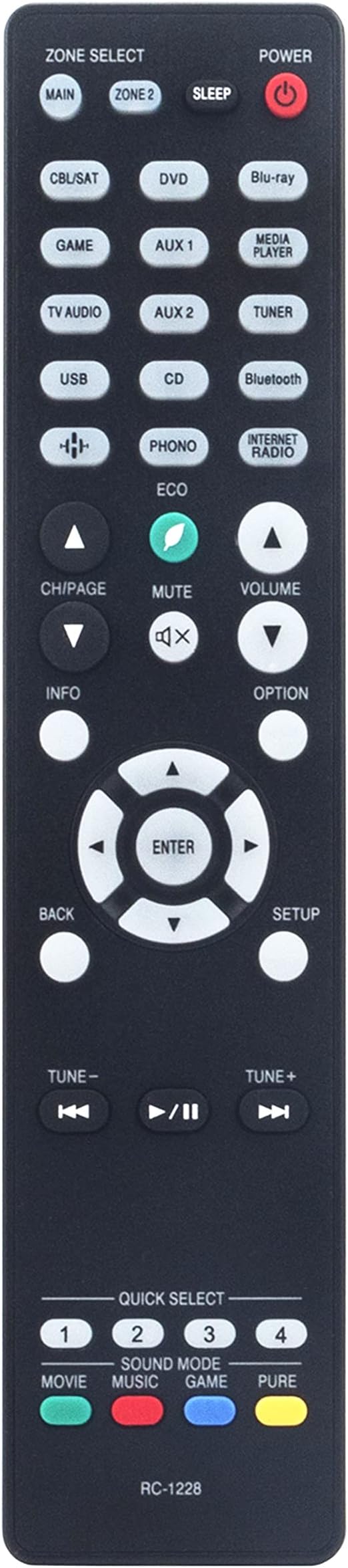 RC-1228 Remote Controller Replacement for Denon AV Receiver AVR-X1400H AVR-X1500H AVR-X1600H AVR-X2100W AVR-X2200W AVR-X2400H AVR-X2500H AVR-X2300W AVR-X2600H AVR-X3100W AVR-X3200W AVR-X3300W