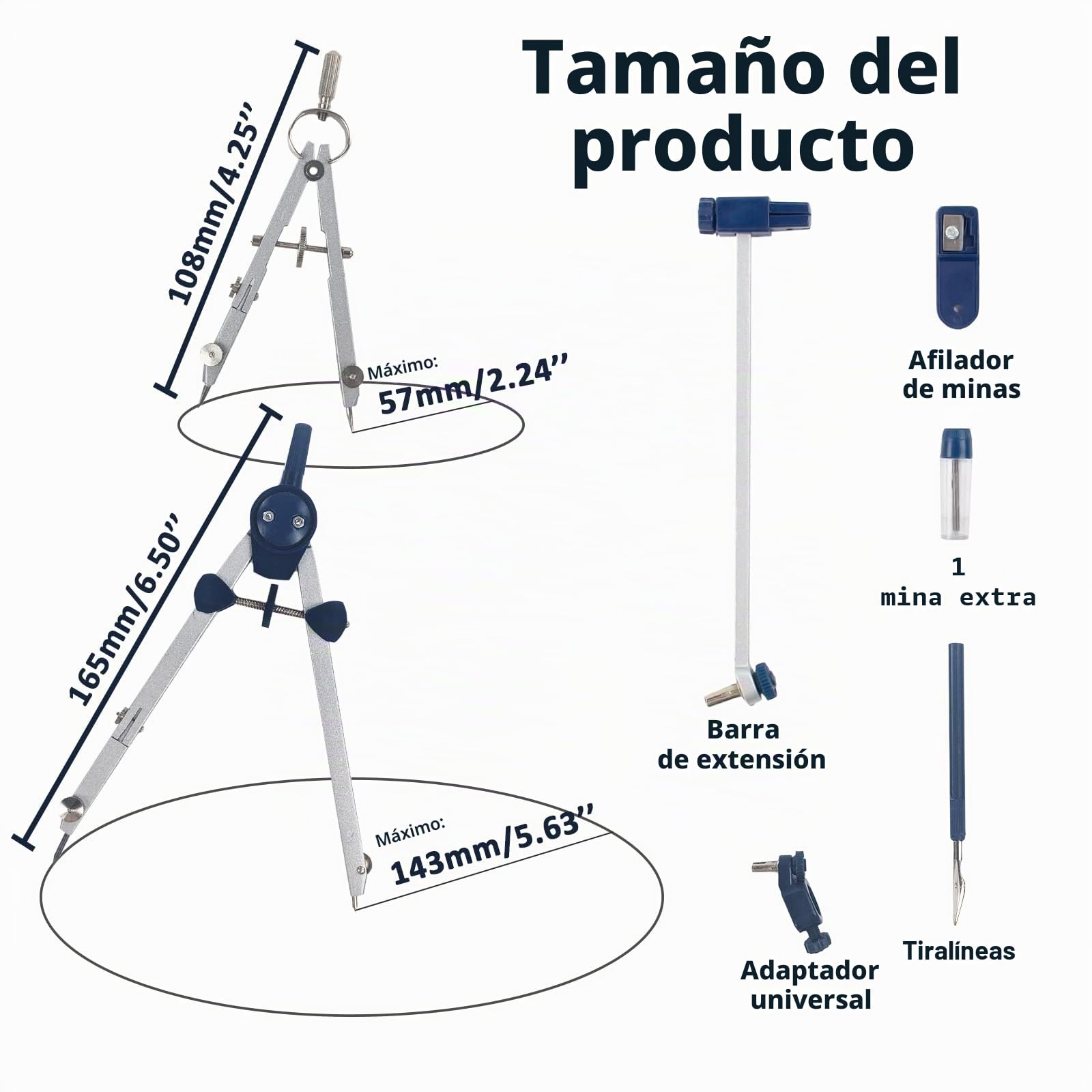 Juego de dibujo profesional de 7, juego de herramientas de metal de precisión con cabeza de arco de resorte, brújula matemática con ruedas y cerraduras para carpintería escolar