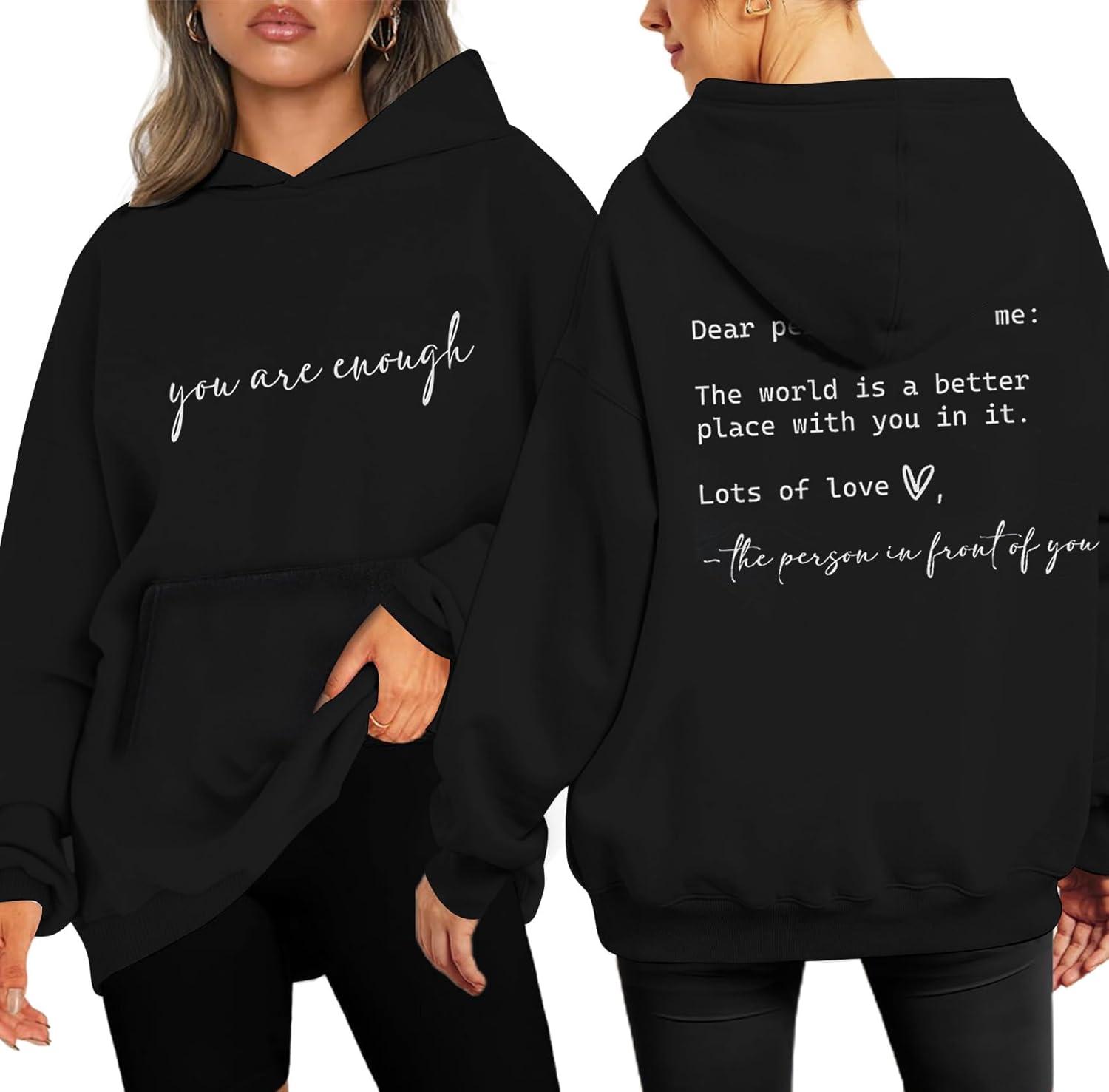 COLORFUL BLING You Are Enough Sweatshirt Women Mental Health Casual Inspirational Positiven Pullover Letter Print Shirt - Image 2