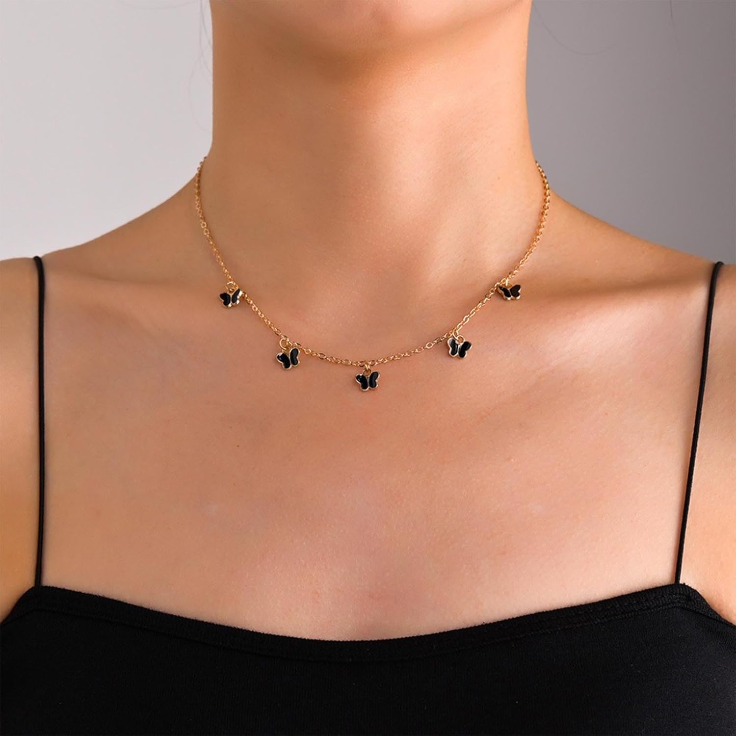 Boho Butterfly Pendant Necklace Black Enamel Butterfly Necklace Butterfly Dangle Necklace Chain Multi Butterfly Choker Necklace Jewelry for Women - Image 2