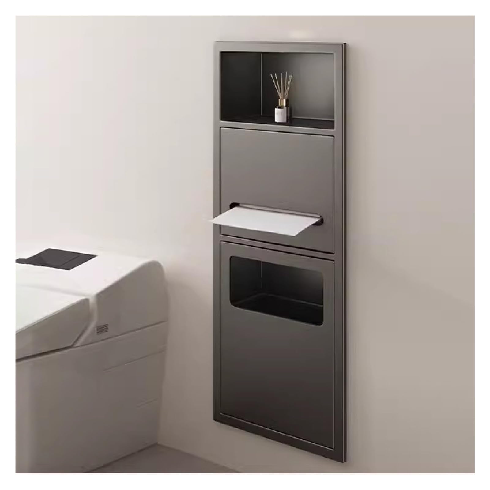 QUSYZD Stainless Steel Bathroom Niche, Recessed Shelf Organizer Shower Niche, Garbage Can Built-in Alcove for Kitchen Living Room Bedroom Storage Rack,Black-60x28,Gray-70x28x13.5cm