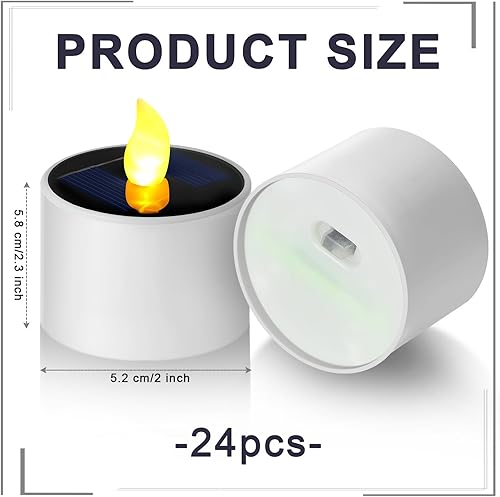 Miniatura 2 de Retisee 24 velas de té con energía solar, impermeables, sin llama, reutilizables, LED, para farol, jardín, fiesta, campamento y decoración del