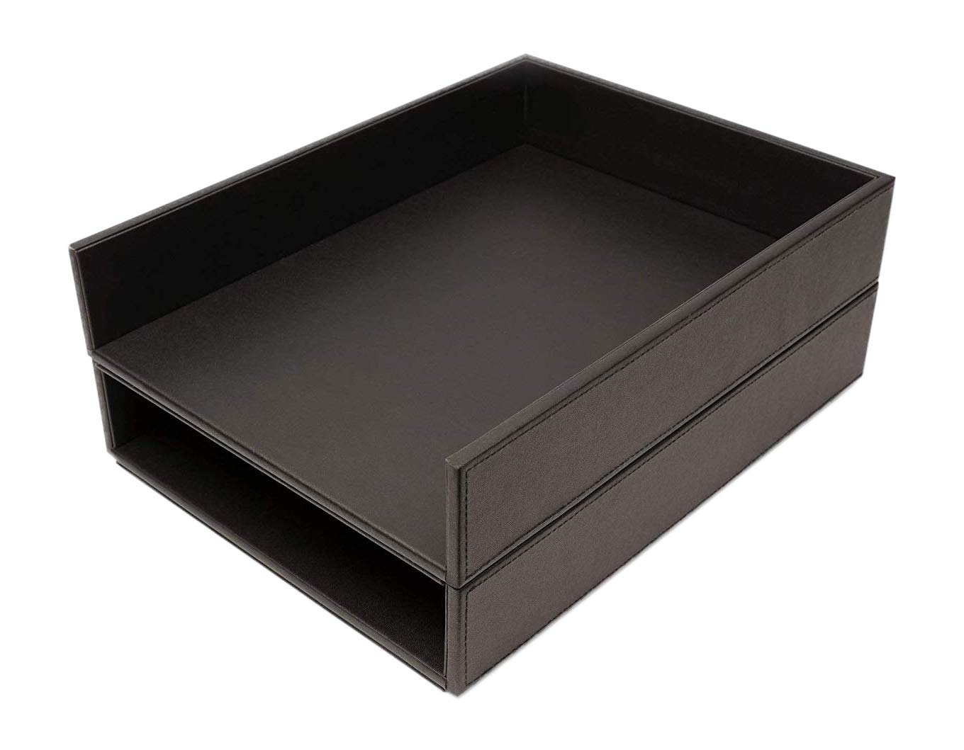 Photo 1 of Armory by Castle - Leatherette Two Stackable Paper Trays Desk Organizer - Clutter Organizer for Home, Office, Personal, and Employee Files (Two Paper Trays - Stackable)