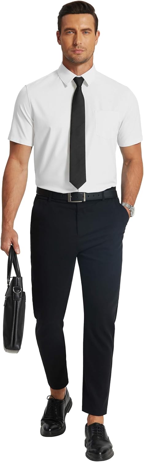 COOFANDY Men's Short Sleeve Dress Shirts Wrinkle Free Regular Fit Dress Shirt Textured Casual Button Down Shirts - Image 3