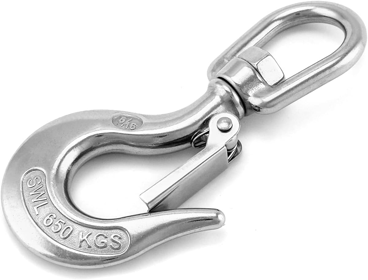QWORK® Crane Lifting Hook with Latch, Swivel Eye Hook, Rigging Accessory 650kg (1400lb)