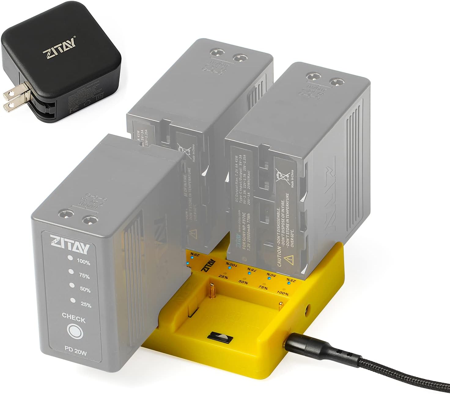 ZITAY 4 Bay Camera Battery Charger 4 Port Smart PD Fast Charger 4 Slot Simultaneous Charging Hub Fast Charger Compatible for Sony NP F970, F550, F570, F750, F980, F770, F960, F530, F330, 6KPRO : Electronics