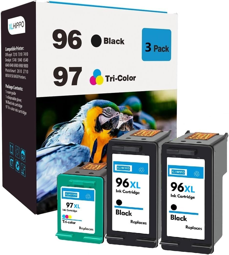 96 Black 97 Tri-Color Remanufactured for HP 96 97 Ink Cartridges Black/Color Combo Pack, 96/97 Ink Cartridges for DeskJet 6940 6840 6988 6980 OfficeJet 7310 7410 7210 Photosmart 8050 Printer(3-Pack)