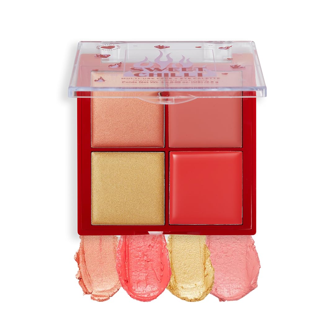 I Heart Revolution, Sweet Chilli Cream Blush & Highlight Quad, Illuminating Face Palette, 4 X 2.8g