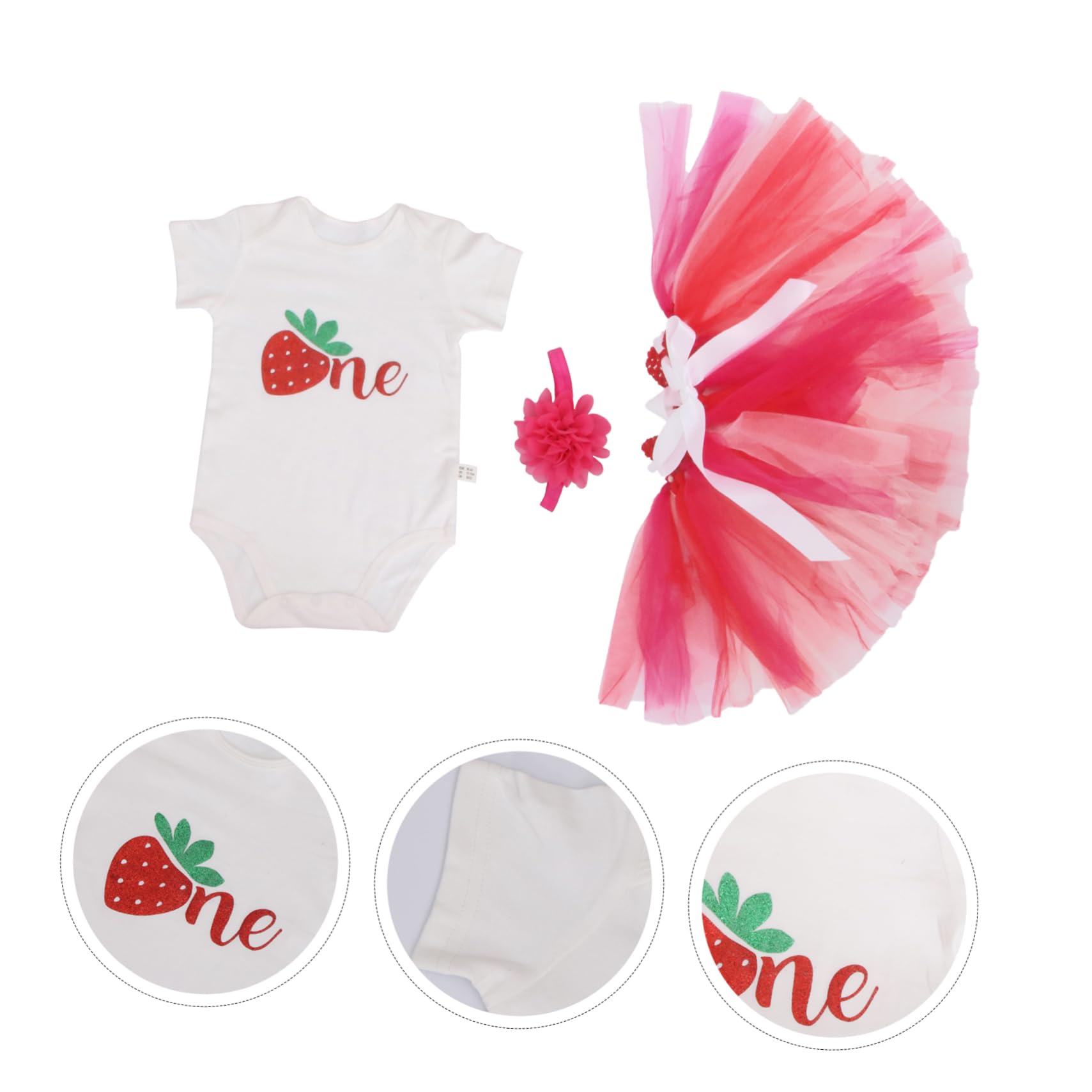 Amosfun Set Abbigliamento Gonna per Bambina 1 Anno in Poliestere | 3 Pezzi, Rosso, per Foto e Carnevale, Tessuto Gauze, Facile da Togliere