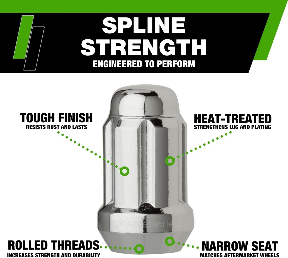 DPAccessories Chrome Spline Lug Nuts - 7/16-20 Lug Nuts Chrome for Aftermarket Wheels - Spline Tuner Lugs 7/16x20 - Set of 24 Chrome Lug Nuts and One Spline Lug Nut Socket - LCS3A1HC2CH04024