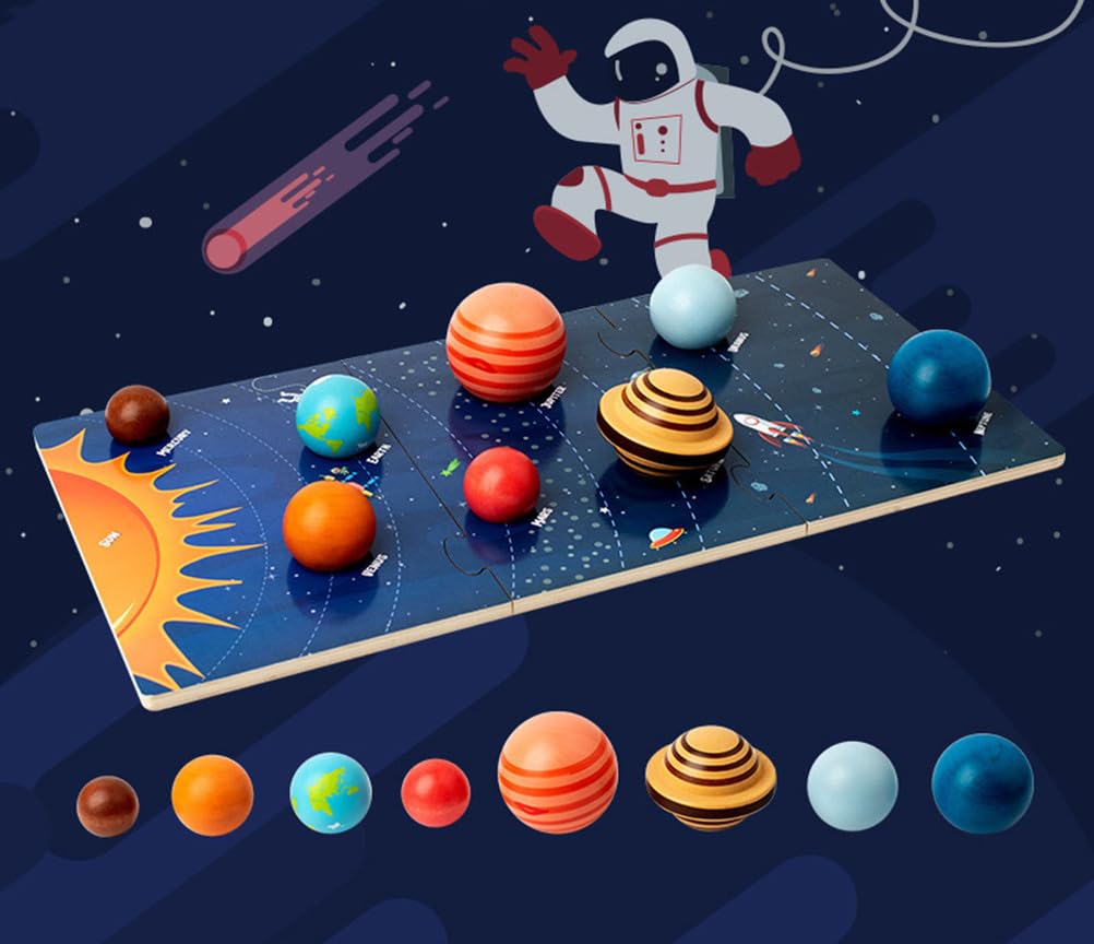 Drewniana układanka Układu Słonecznego, 8 klocków do dopasowywania planet
