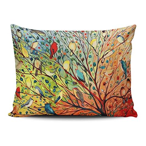 PAINISTIC KEIBIKE Personalized Abstract Trees and Birds Rectangle Decorative Pillowcases Print Zippered Throw Pillow Covers Cases 16x24 Inches One Sided, Colorful, 16"x24" (1) Cover
