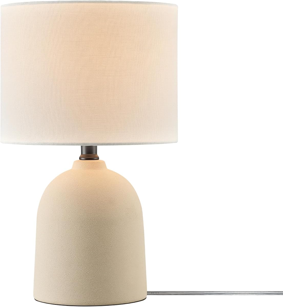 61000142 Lámpara de mesa de 15", cerámica, acabado en concreto claro, pantalla de lino blanco, interruptor giratorio en el enchufe, cable transparente de 5 pies, dormitorio, decoración del hogar, mesita de noche