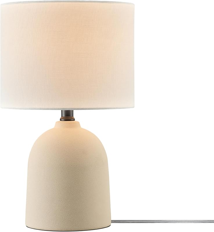 61000142 Lámpara de mesa de 15", cerámica, acabado en concreto claro, pantalla de lino blanco, interruptor giratorio en el enchufe, cable transparente de 5 pies, dormitorio, decoración del hogar, mesita de noche