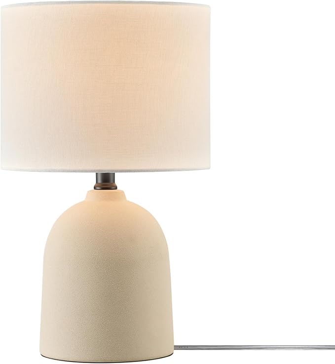 GLOBE Electric 61000142 15" Table Lamp, Ceramic, Light Concrete Finish, White Linen Shade, Rotary Switch on Socket, 5-Foot Clear Cord, Bedroom, Home Décor, Nightstand