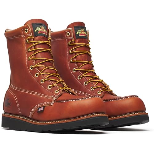 Thorogood American Heritage 8” Steel Toe Work Boots for Men - Full-Grain Leather with Moc Toe, Slip-Resistant Wedge Outsole, and Comfort Insole; EH Rated
