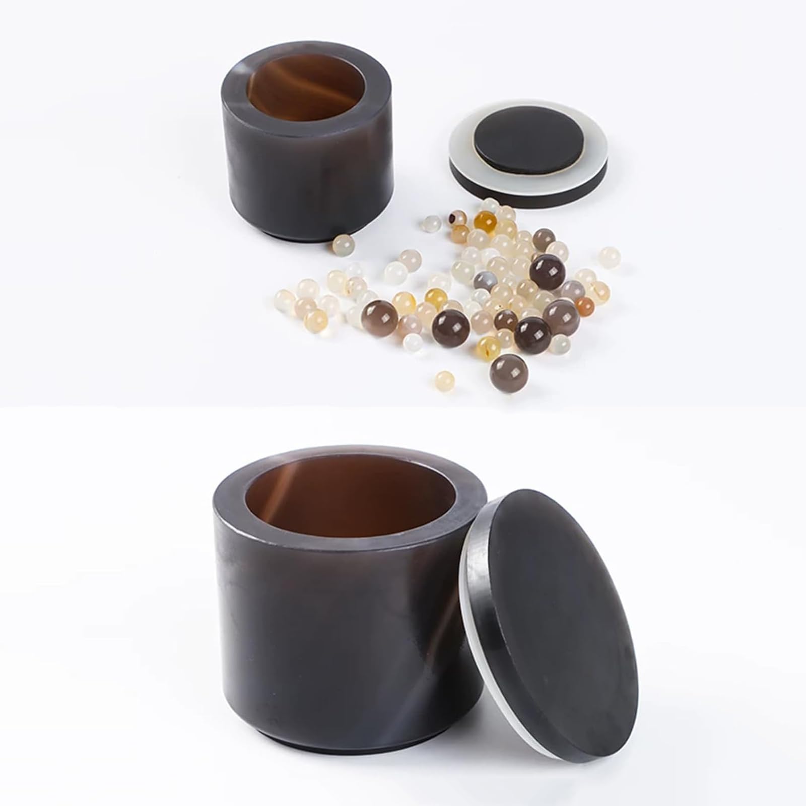 Mahlbecher aus natürlichem Achat, Planetenkugelmühlen-Set, mit Kugeln, Dichtungsring, Mohshärte 7,2–7,5, frei von Verunreinigungen, für Labor- und Industrieanwendungen (250ML)