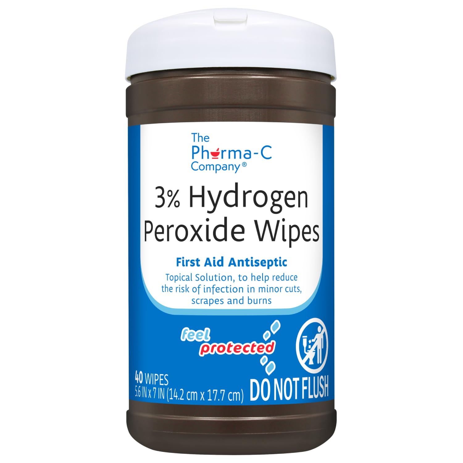 The Pharma-C Company 3% Hydrogen Peroxide Wipes [40 wipes] - First Aid. H202 Skin Safe Antiseptic Wound Cleaner.