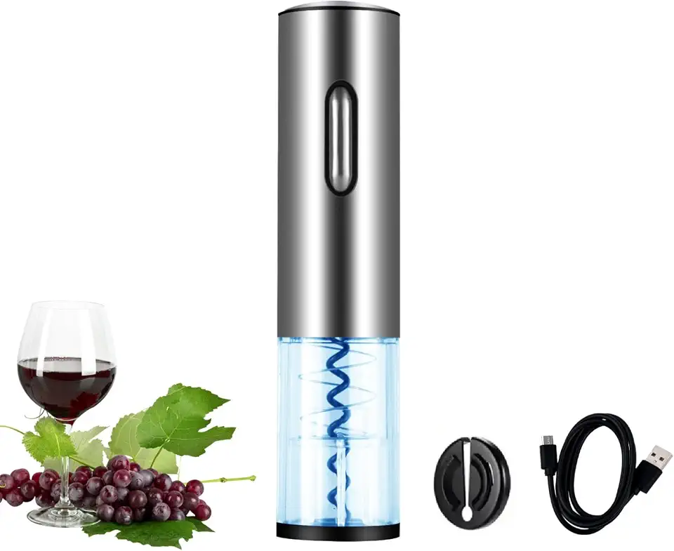 Abridor de Vinho Elétrico Recarregável USB – Saca-Rolhas Automático em Aço Inox com Cortador de Lacre, Abridor de Garrafa de Vinho Fácil e Rápido