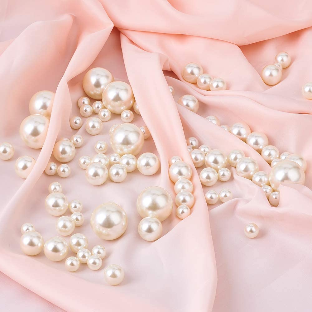 Beadthoven 140pcs Satin Luster Round Pearl Beads 4 Size Acrylic Faux Pearls Undrilled/No Hole for Vase Filler Table Scatter Wedding Decor - Image 4