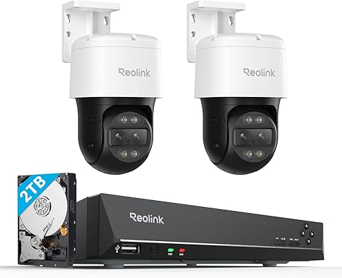 REOLINK 4K PTZ Security Cameras System, IP PoE Outdoor Cameras, 2X TrackMix PoE with 6X Hybrid Zoom, Auto Tracking, Bundle 8MP/4K 8CH NVR with 2TB HDD for 24-7 Recording