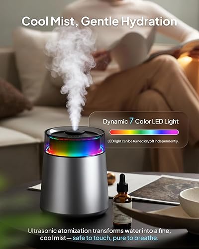 Miniatura 4 de Humidificador ultrasónico de vapor frío de acero inoxidable de 7L para dormitorio y habitación grande, llenado superior, ultra silencioso 24 dB, 3