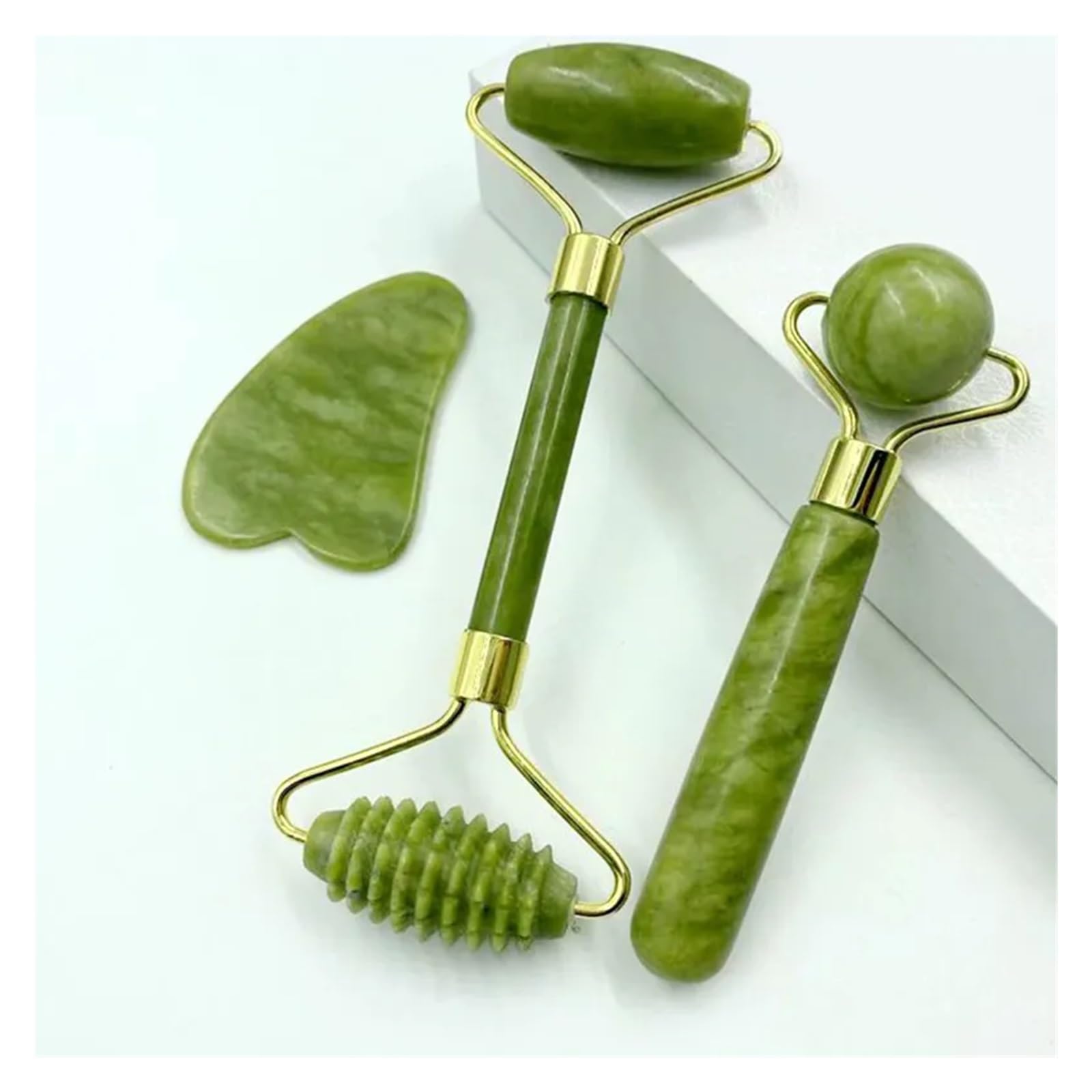 Natürliche Jade-Roller, Massagegerät, Gesicht, Körper, Rücken, Fuß, Massagerolle, Lifting, Anti-Falten, doppelendig, Gua Sha, Stil L