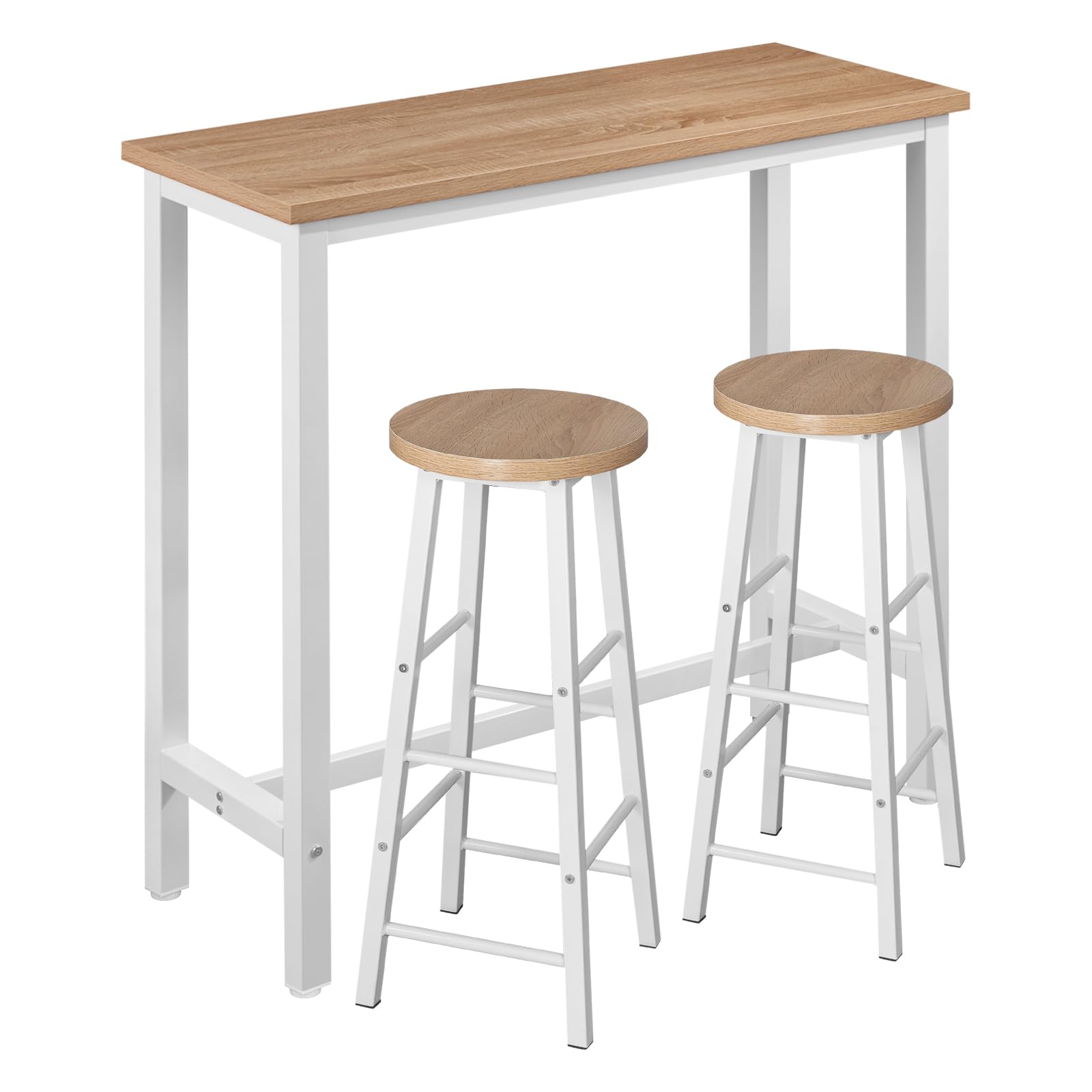 WOLTU Bartisch Set mit 2 Barhockern, 3-teilige Essgruppe mit Küchenstühlen, Esstisch & 2 Hockern aus Metall & Holz für Küchen Wohnzimmer, Hell Eiche