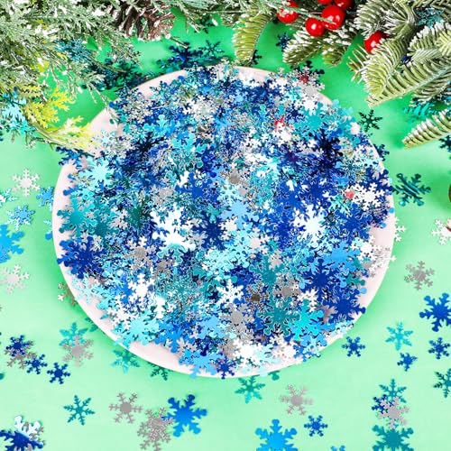 Image of FOIMAS Christmas Snowflake Confetti,3.5oz Silver Blue Snowflake Metallic Foil Sequins Glitter Table Scatters for Christmas Winter Party Decoration