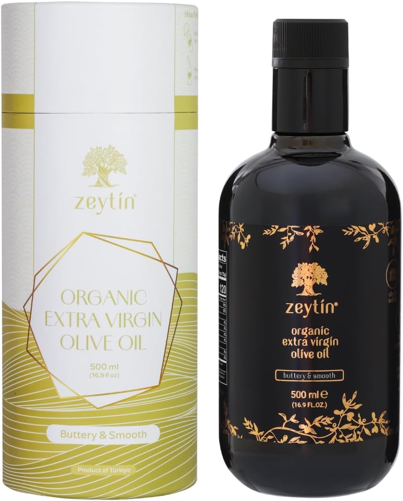 Zeytin Organic Olive Oil Extra Virgin - GOLD MEDAL & Early Harvest - Fresh 2024 Harvest, Bottled in Jan 2025 - New Luxury Packaging - Keto & Cold Pressed - Buttery & Smooth (16.9fl oz - 1 Pack)