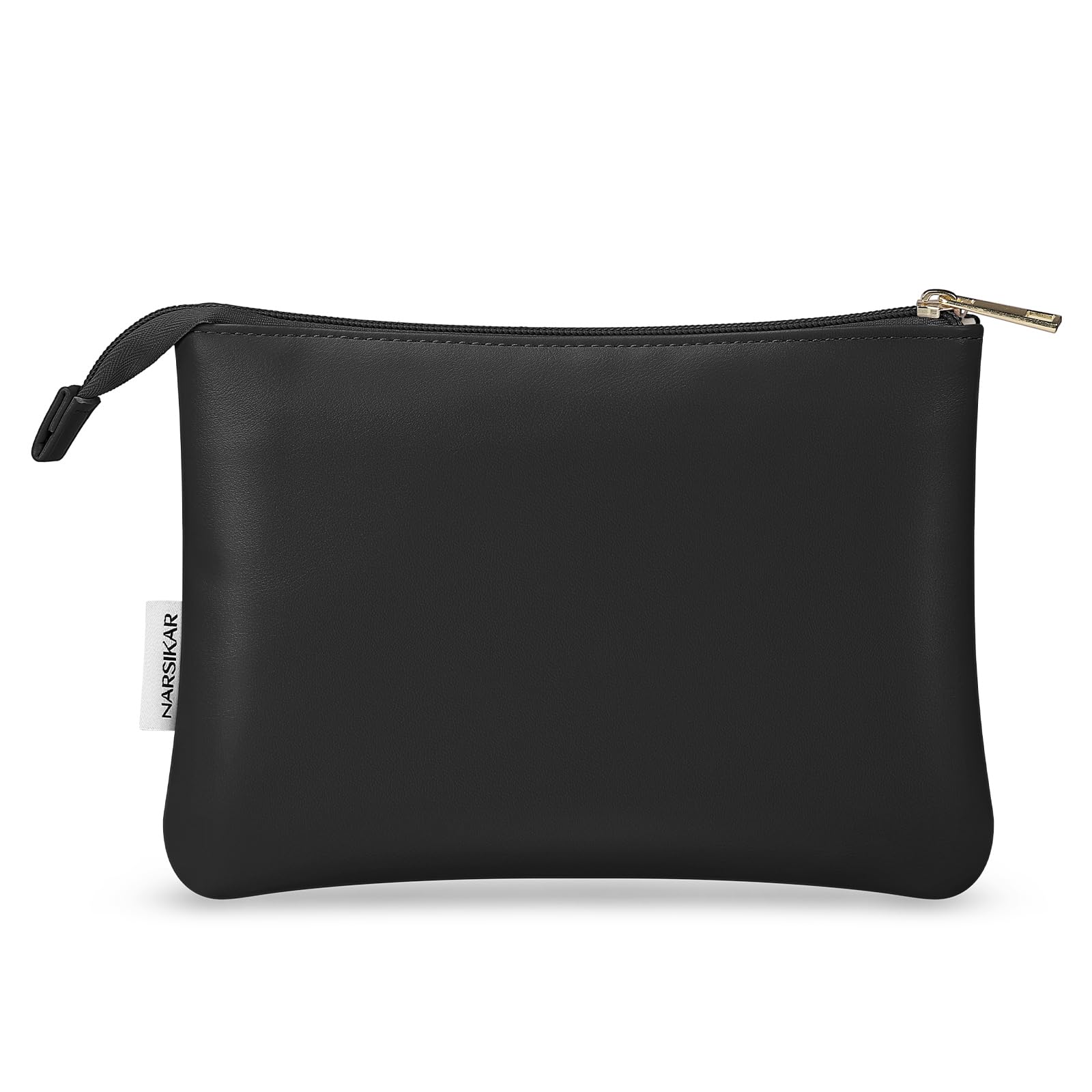 Narsikar Small Makeup Bag for Purse Small Cosmetic Bag PU Leather Pouch Travel Bag with Zipper for Women (Black)