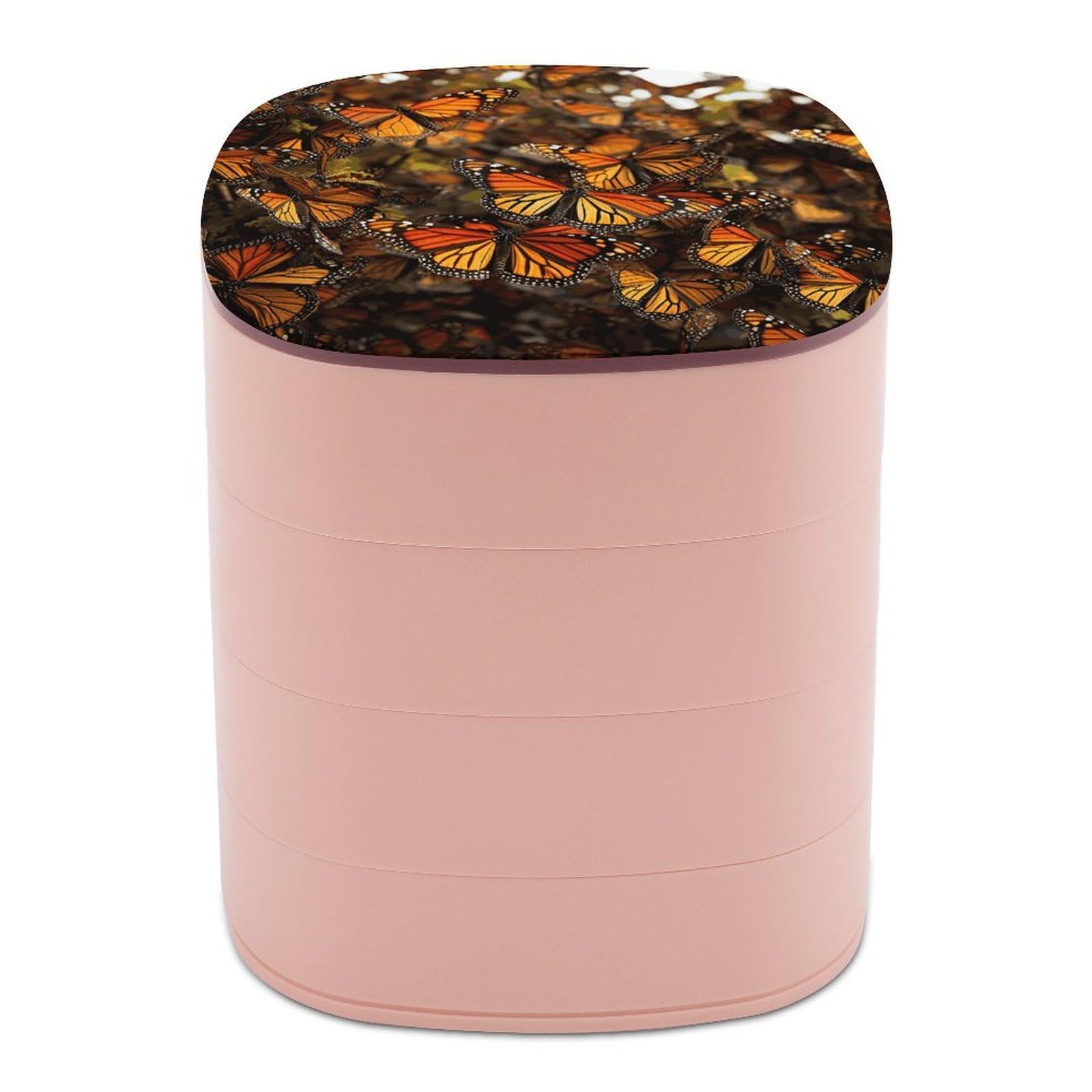 VstaDank Monarch Butterflies Jewelry Box 360° Rotatable Jewelry Organizer 4 Layers Jewelry Case with Lid Fashion Portable Earring Holder for Bracelets Rings Bracelets Vanity