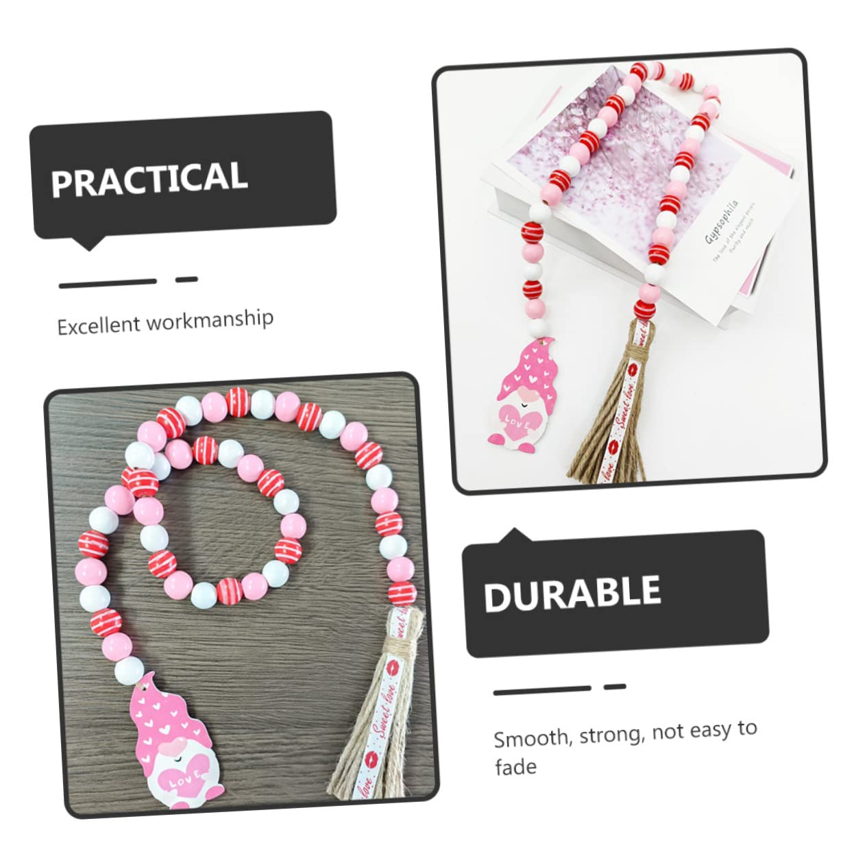 Alipis 5 Stück Schnur Garn Quaste Perlen Multi Hochzeitsbanner Valentinstag-Banner Webstuhl Armband rustikale khimar Hijab frantzen hängende Perlendekoration aus Holzperlen Hanfseil