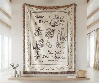 Custom Wedding Woven Blanket, Personalized Bridal Shower Gift for Bride-to-Be, Wedding Keepsake Throw, Personalized for Couple