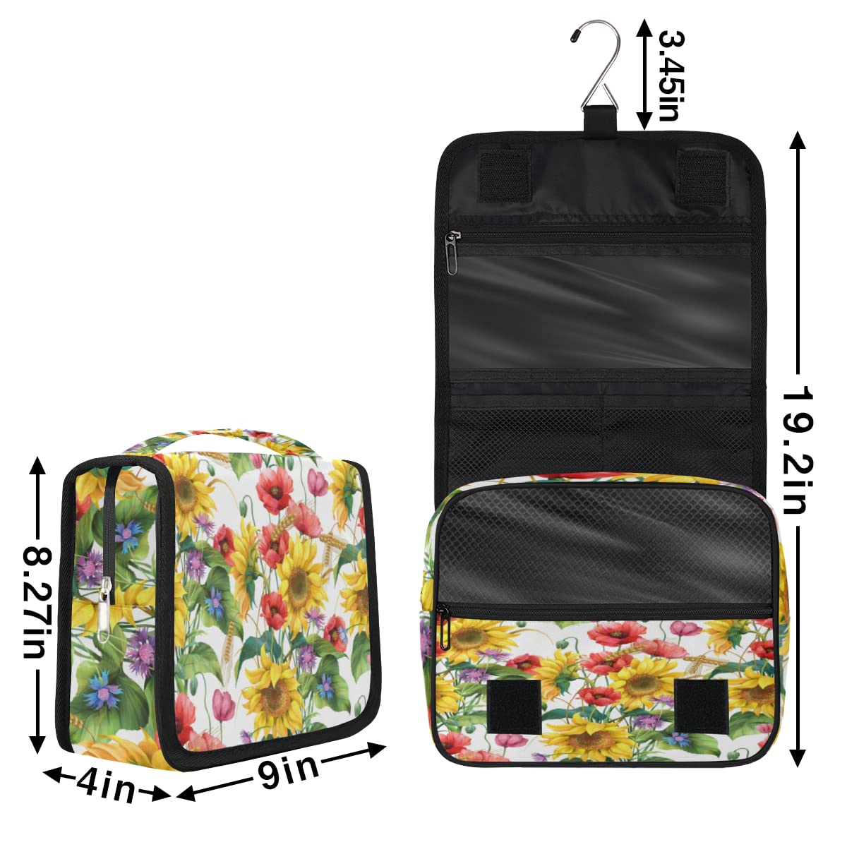 Wiosna Lato Kwiaty Podróżna Kosmetyczka Letnia Słonecznik Mycie Torba Unisex Wiszące przybory toaletowe Kosmetyczka Organizer do makijażu, wielobarwny, Jeden rozmiar