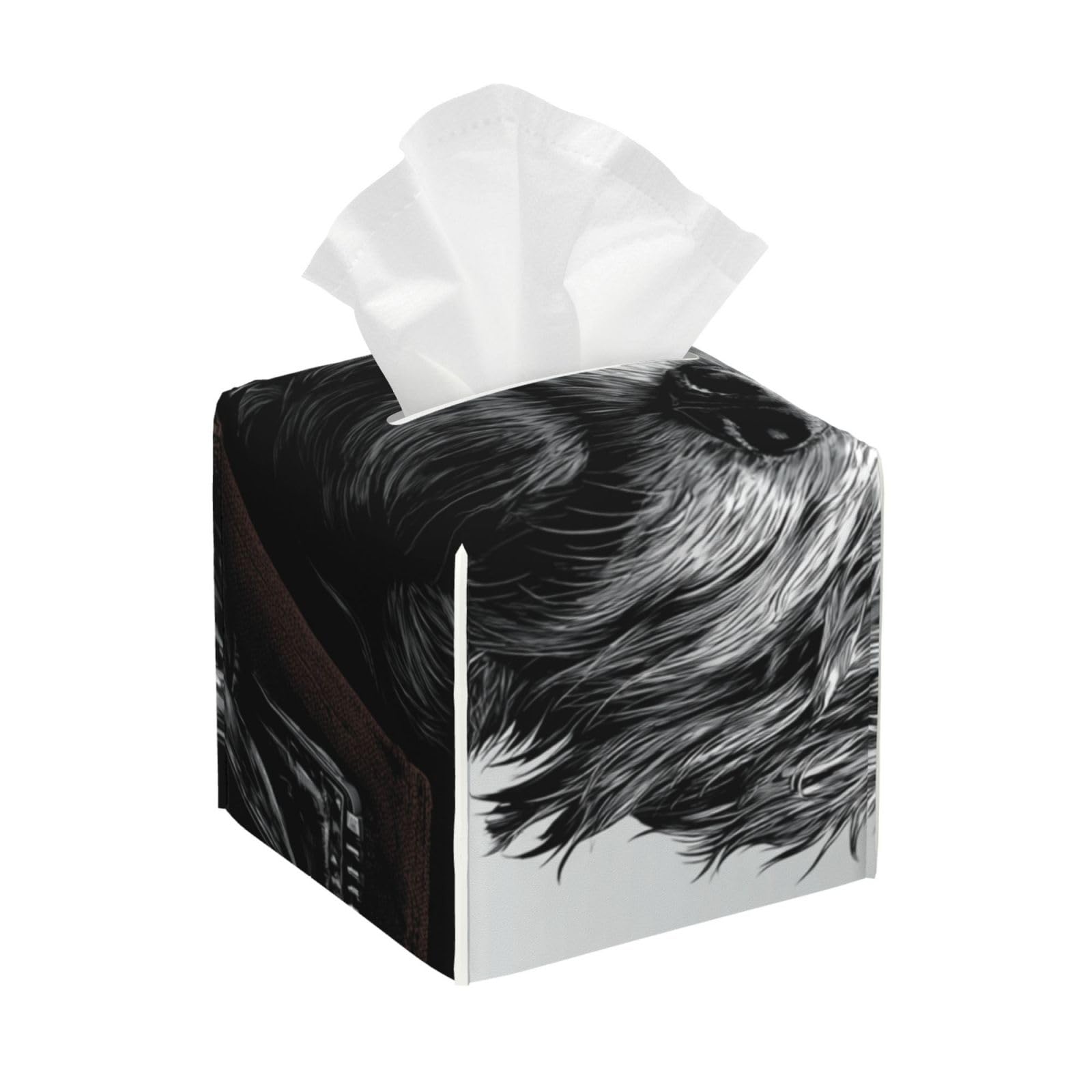 Dog in Leather Jacket Tissue Box Cover Square Pu Leather Waterproof Tissue Box Holder for Car Bathroom Bedroom Office Tabletop Decor