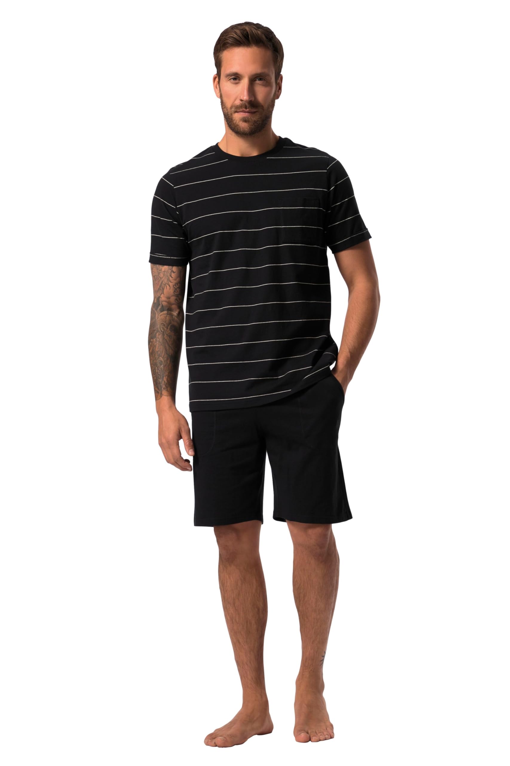 JP 1880 Herren große Größen Übergrößen Menswear L-8XL Schlafanzug, kurzer Zweiteiler, geringeltes T-Shirt, Shorts 825555
