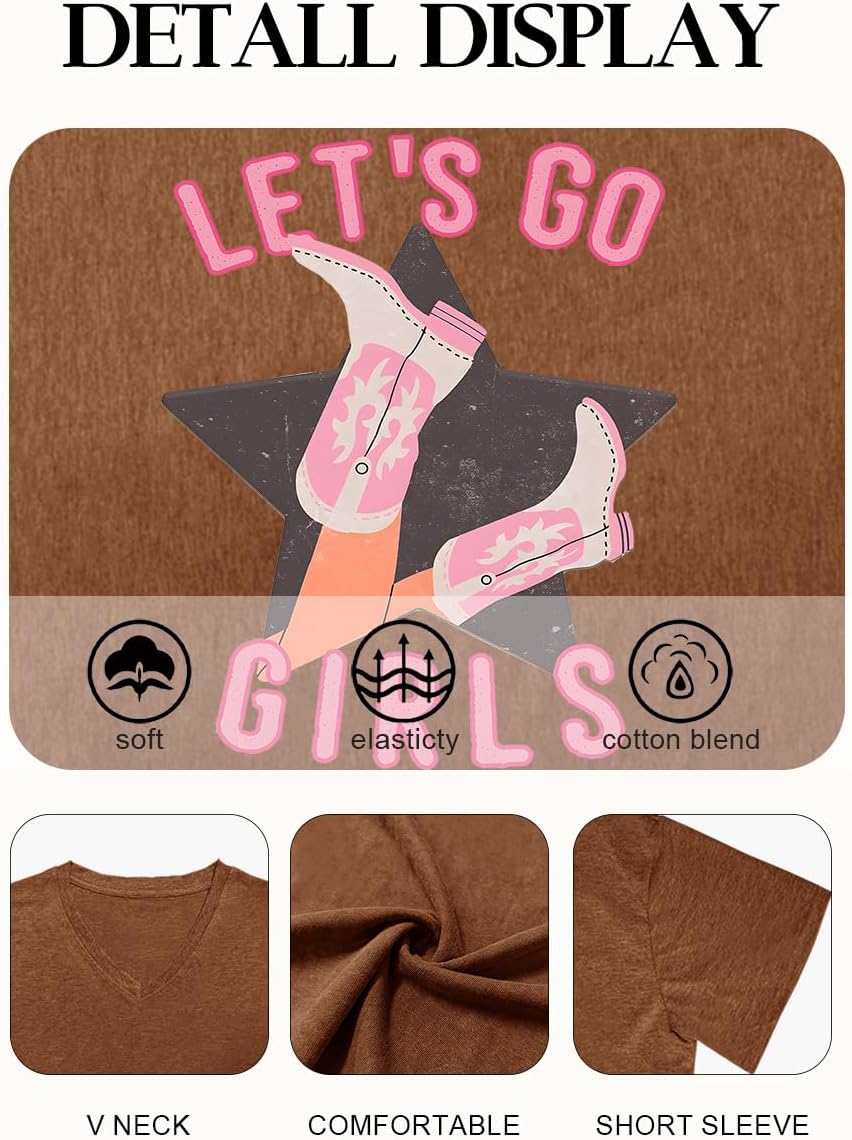 Western Country Shirt for Women Cowgirl Cartoon Boots V Neck Short Sleeve Tops Vintage Cowboy Graphic Tees - Image 5