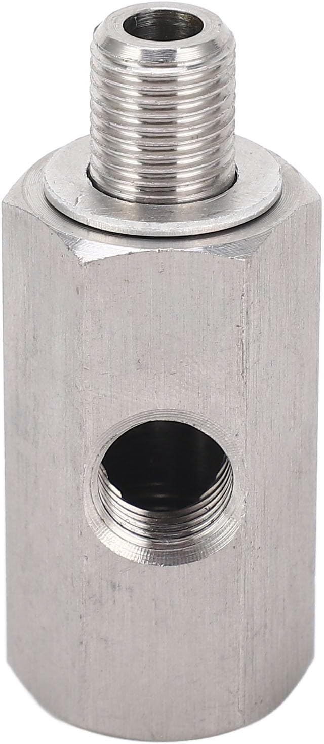 Haofy Adapter Czujnika Ciśnienia M10x1,0, Adapter Manometru Przewodu Zasilającego Turbo ze Stali Nierdzewnej z Bocznym Portem 1/8 NPT, dla Większości Modeli o Zgodnych Rozmiarach