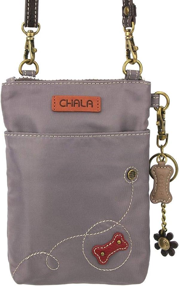 Chala Group Chala Handbags Paw Print Venture Cellphone Crossbody Handbag RFID Protected Dog Mom, Gray