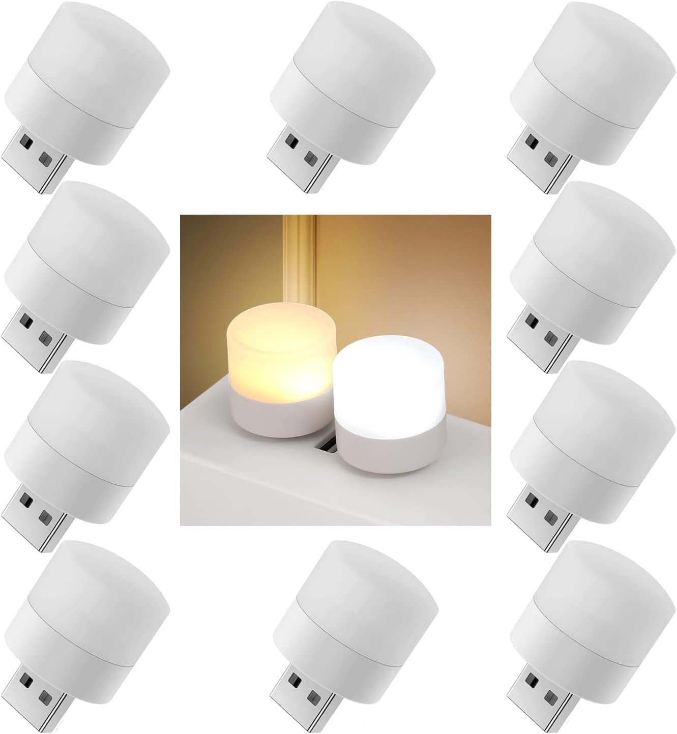 Set of 4,USB Lights by Night, Mini LED Bulb, Plug-in, Warm White ...