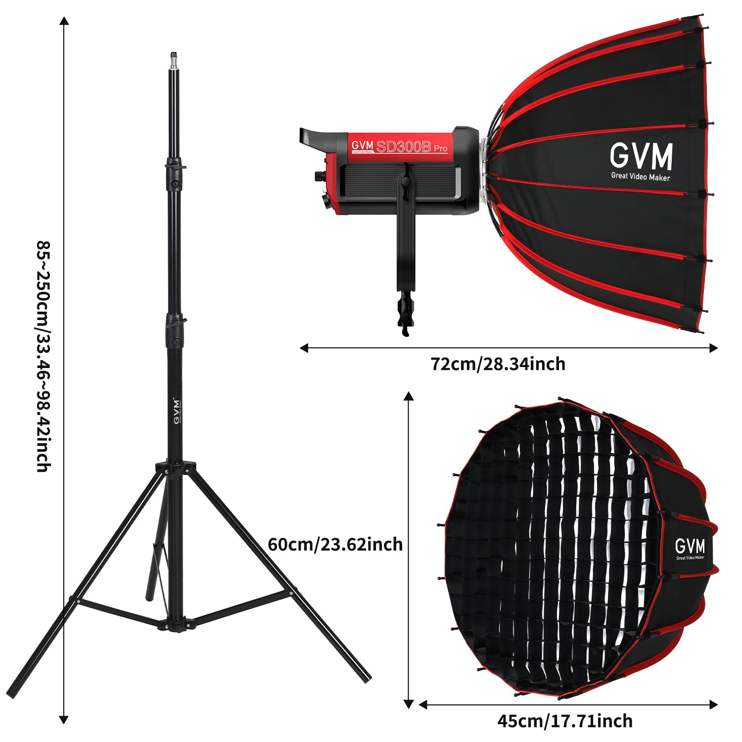 GVM 300W LED Videoleuchte mit Softbox, 2700K-6800K Bi-Color Fotografie Dauerlicht mit DMX/APP Steuerung, 65000Lux/1m COB Studiolicht für Foto Video YouTube Streaming Film 12 Lichteffekt CRI97+