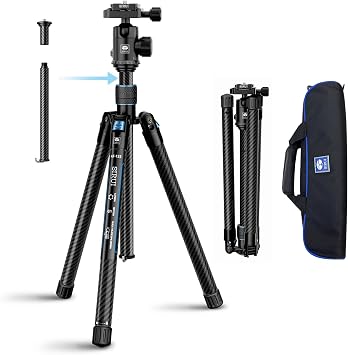 SIRUI Carbon Fiber Travel Tripod with E-10 360 Ball Head, 59.8 Compact Camera Tripod AT-125, Quick Release Reverse Folding Legs, Reversible Center Column, Max Load 17lbs - Traveler X-II