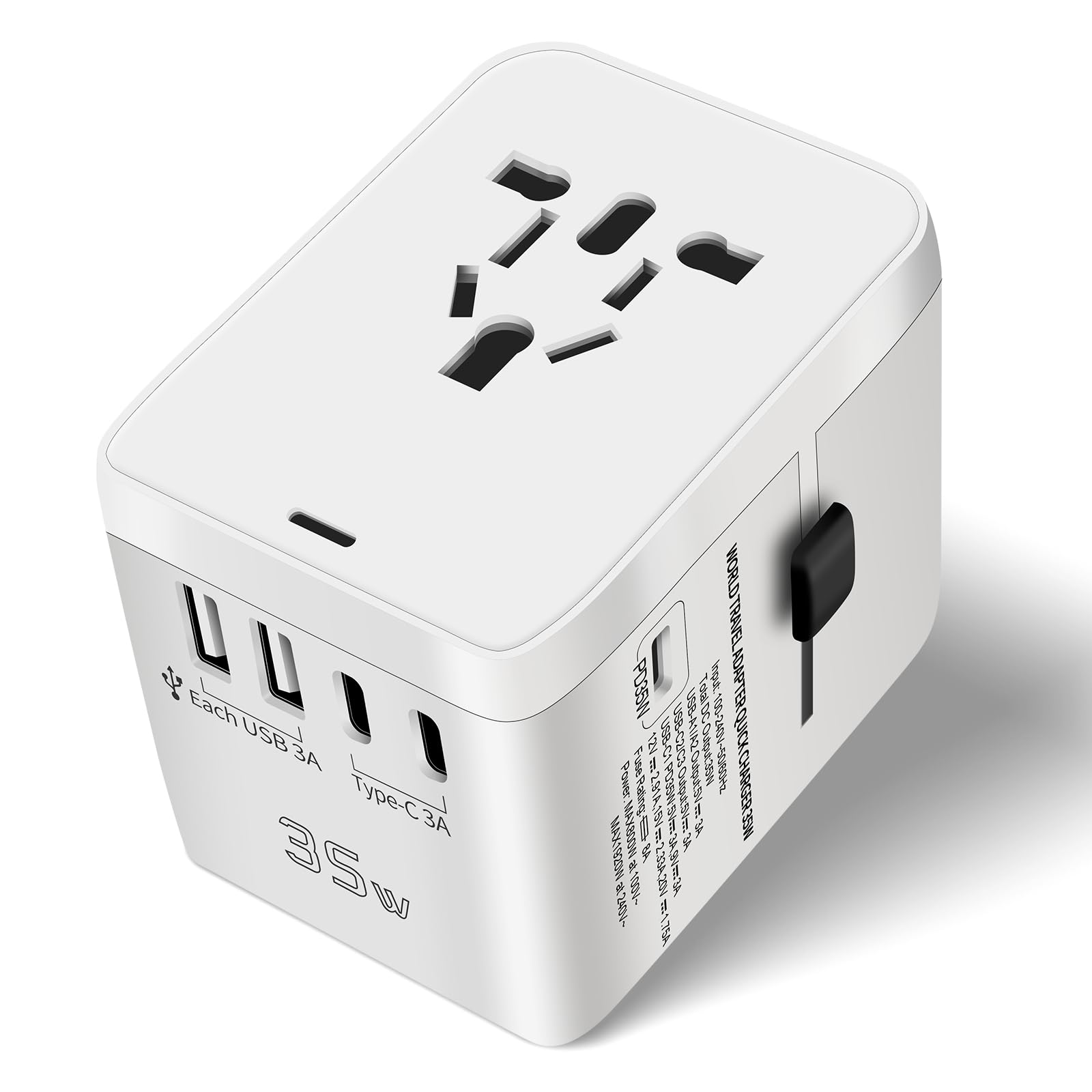 Adattatore Universale da Viaggio con 3 USB-C PD 35W, 2 USB-A e 1 AC per USA UK Giappone Australia 224+ Paesi