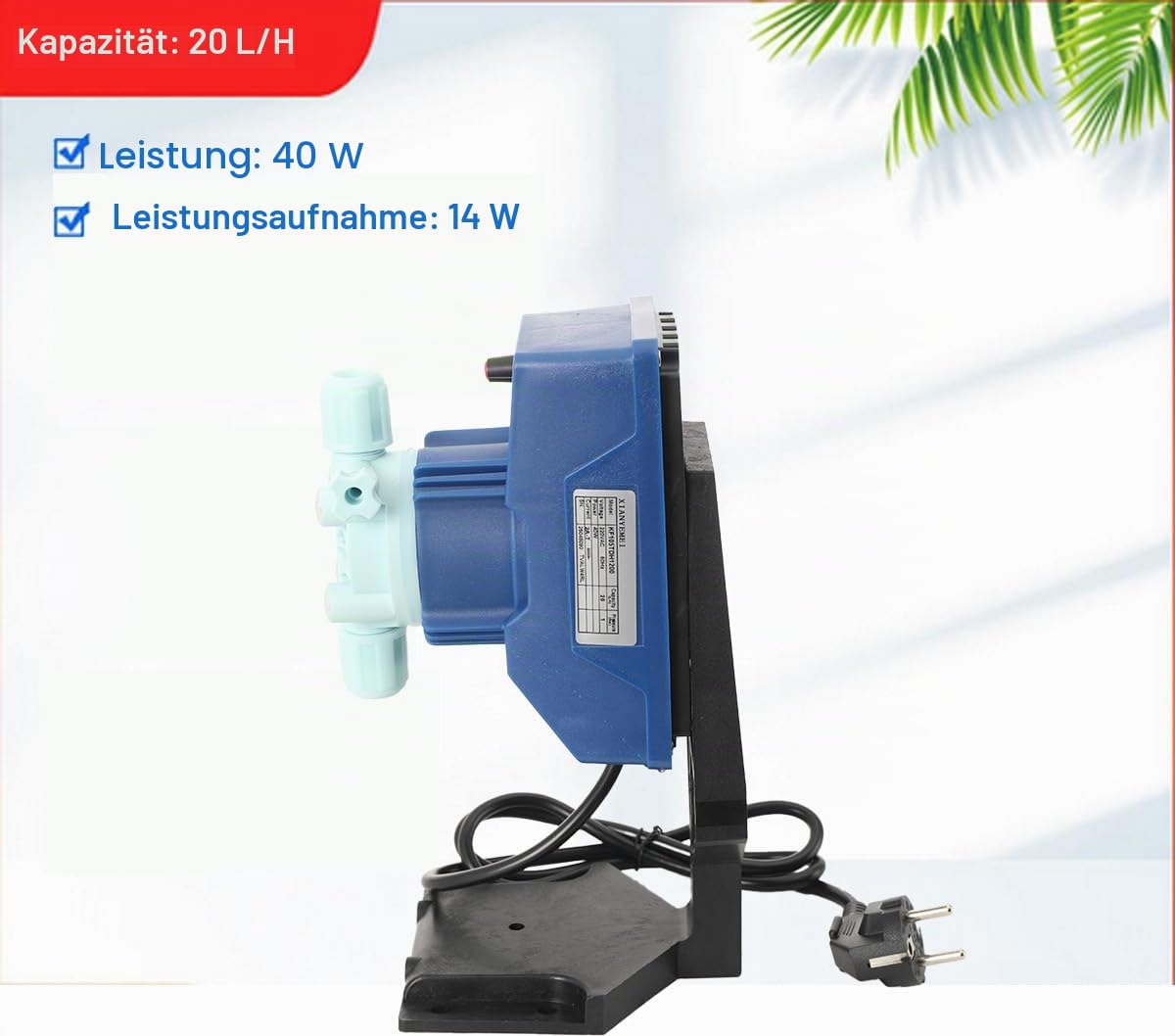 Elektromagnetische Dosierpumpe Membranpumpe, 20L/H 240V 1 Bar | IP65, Einstellbare Dosierpumpe für Flüssigkeitsdosierung