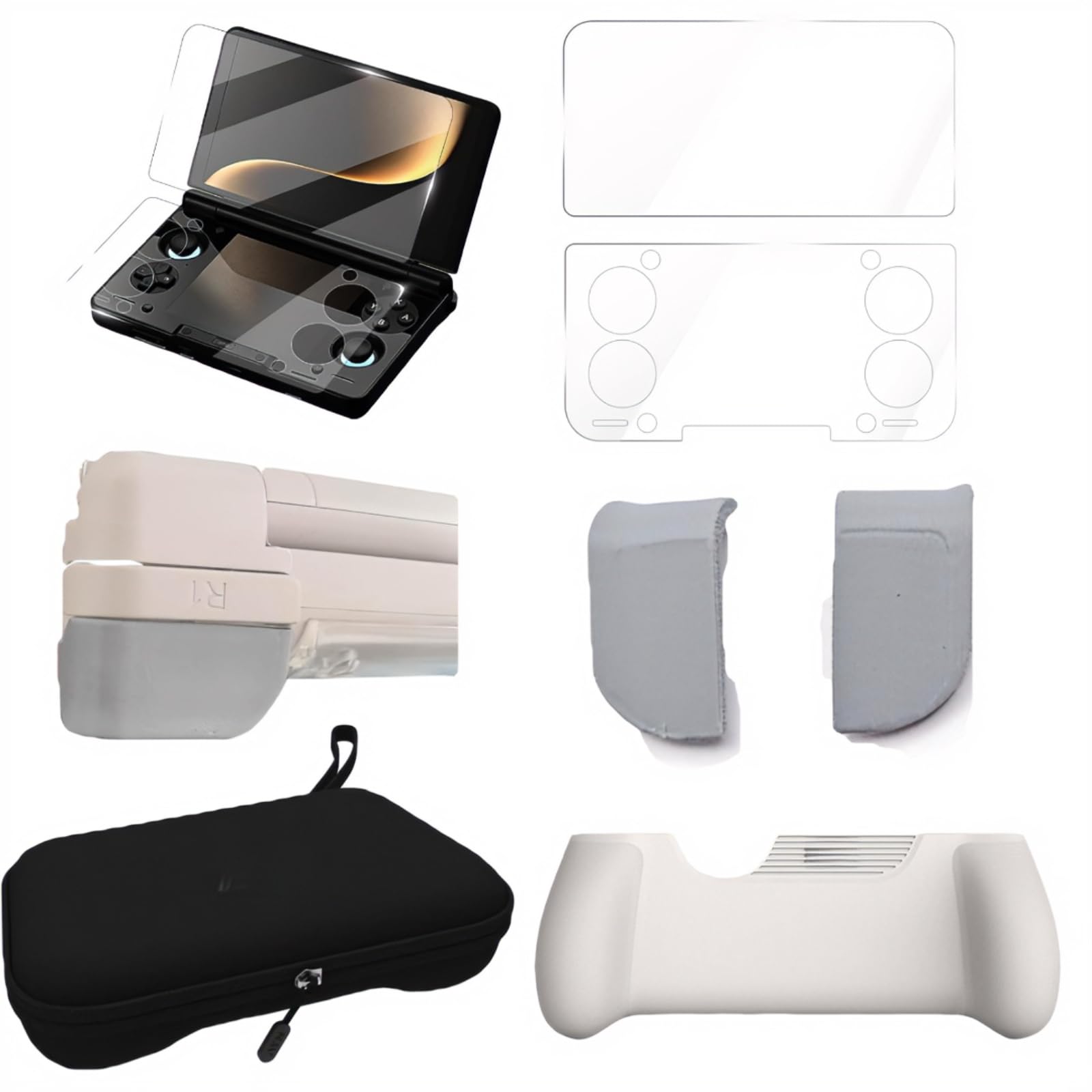Tuvzylory Zubehör-Kit kompatibel mit AYN THOR, komplettes Schutz-Set mit Displayschutzfolien, ergonomischem Griff, Tragetasche und Triggerabdeckungen (Grau)